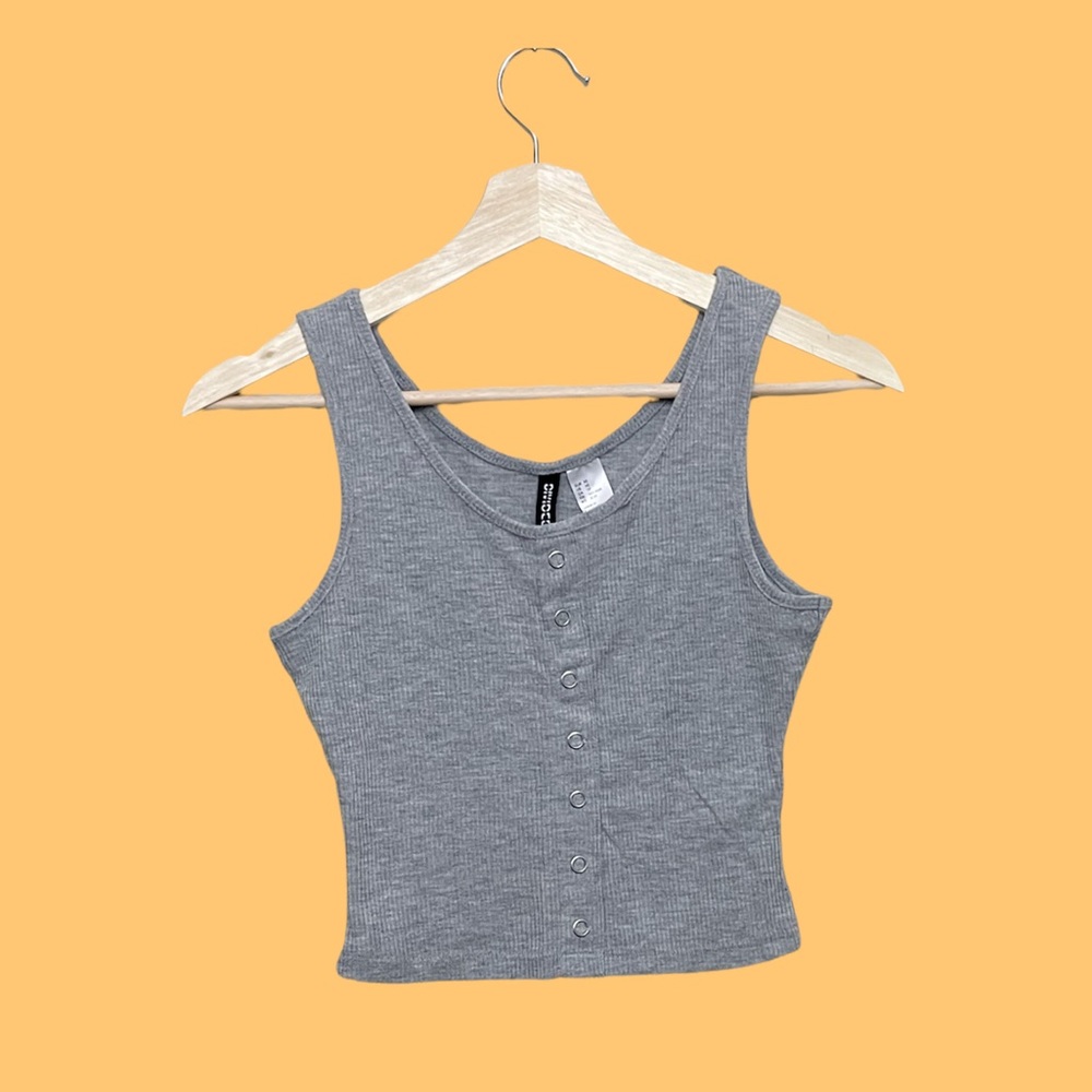 3 for $12: Grey Ribbed Button Down Mini Tank Top by H&M Size XS